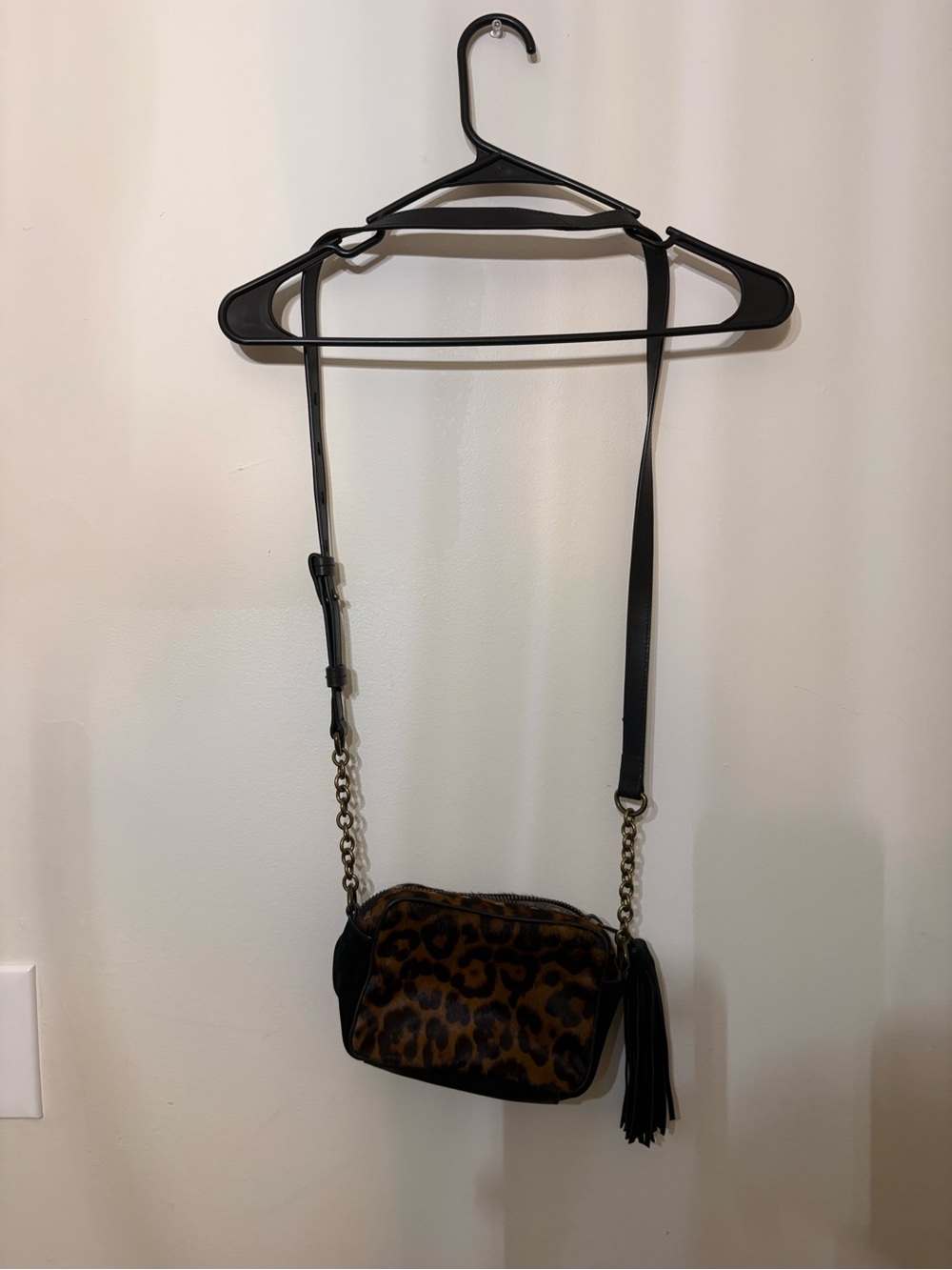 Lucky Brand Leopard Print Crossbody in Brown and Black with Tassel
